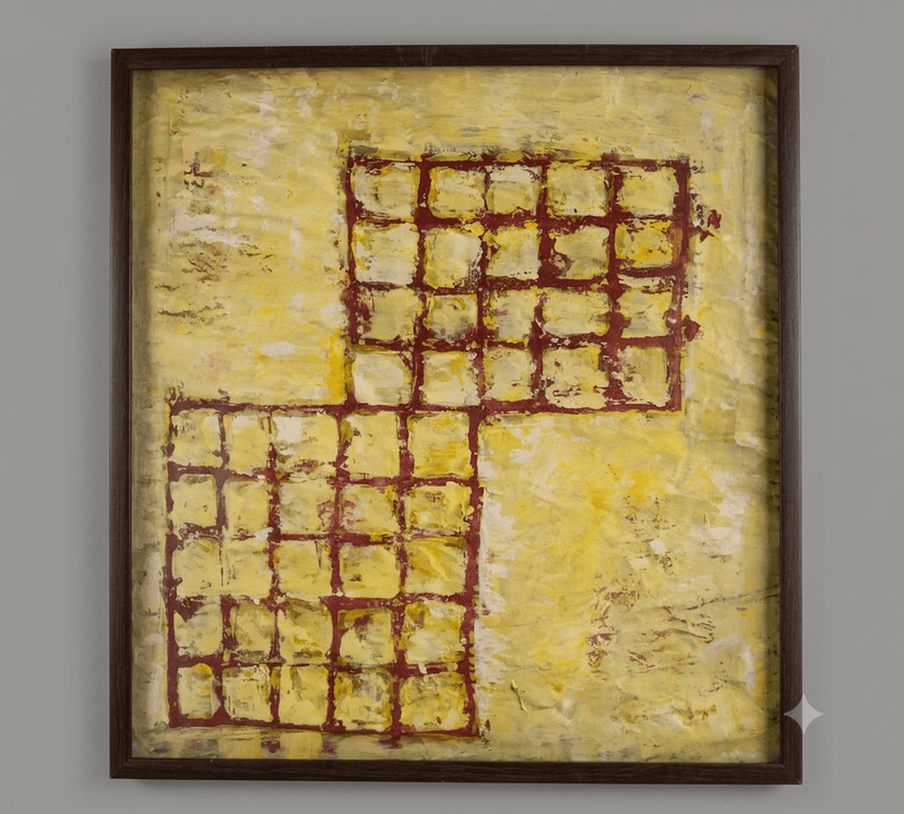 Grid Rojo - Acrílico sobre papel, enmarcado - 66 x 71 cm